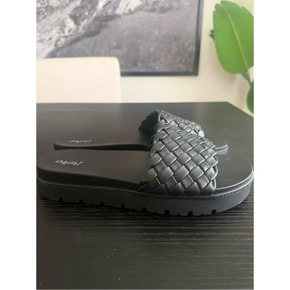 NWOT LimeLight Black Woven Platform Slides Sandals Rubber Shoes Size 11